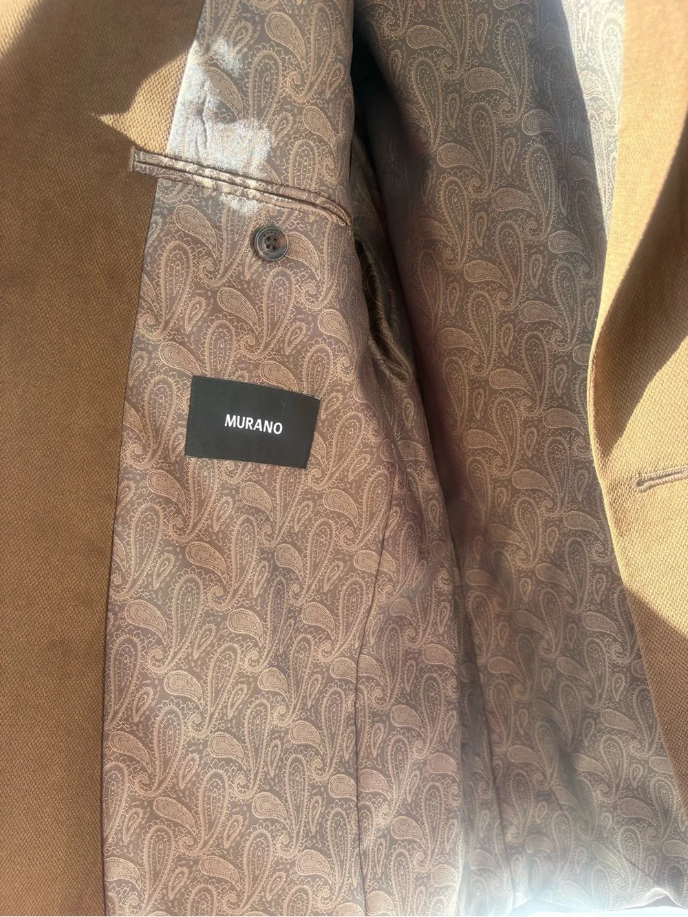 Murano Mens M Faux Suede Blazer Jacket Brown 2 Button Sport Coat Paisley Lining